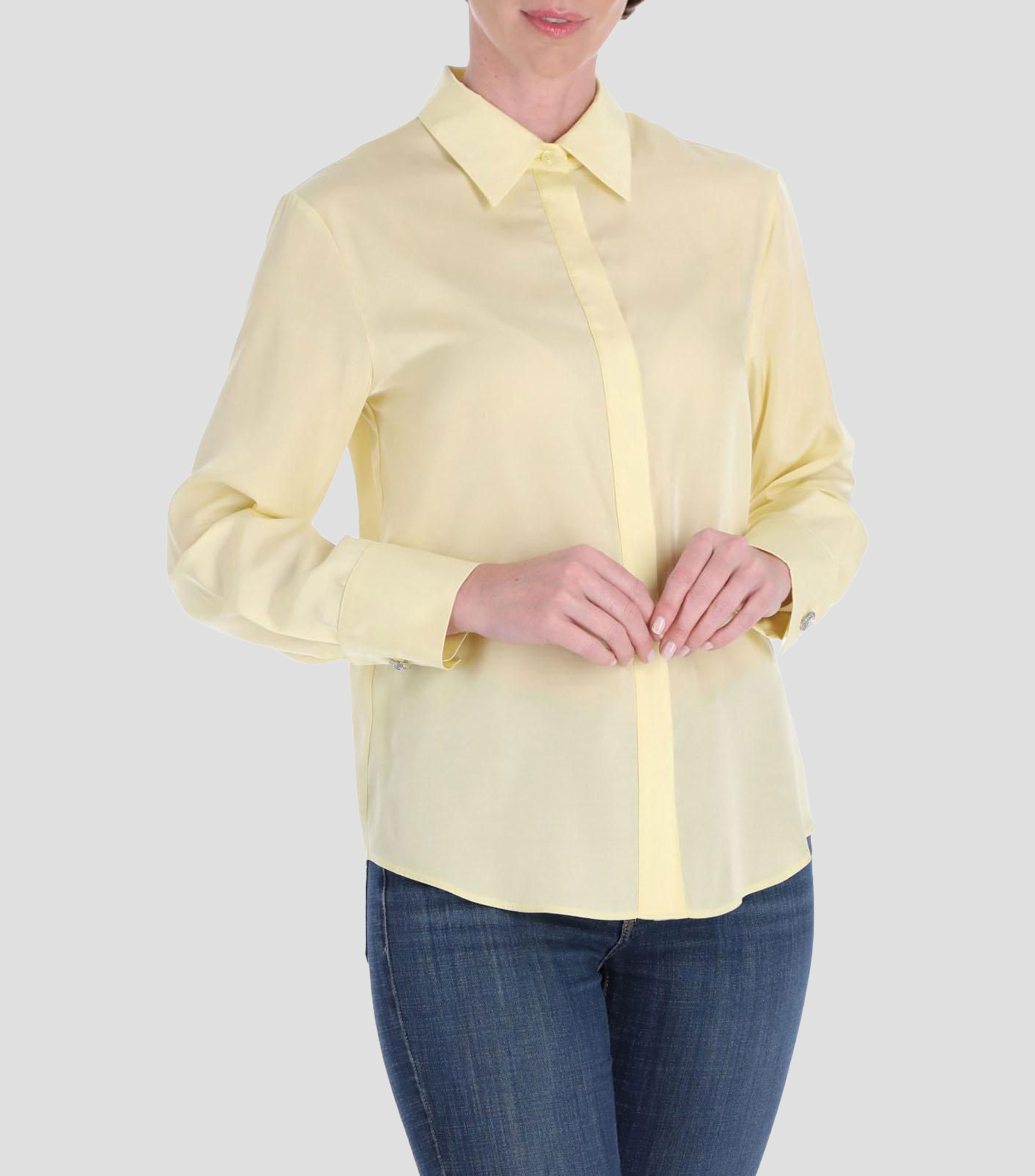 Blusa lisa con manga larga Petite Mujer